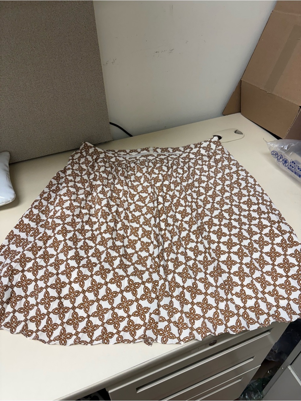 J crew White & Brown Patterned A-Line Skirt